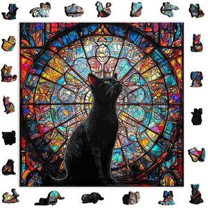 Puzzles Up ✦ Stained Glass Cat Wooden Jigsaw Puzzle ✦ A5 Small NWT